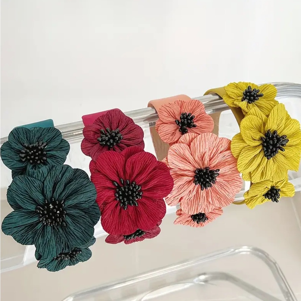 Dark Red Floral Headband - Picture 2 of 4